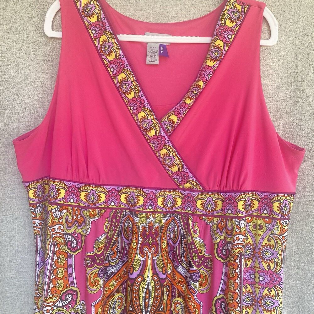 Pink Paisley Boho Maxi Dress 3XWP Plus Retro Mod Psychedelic Resort Vacation